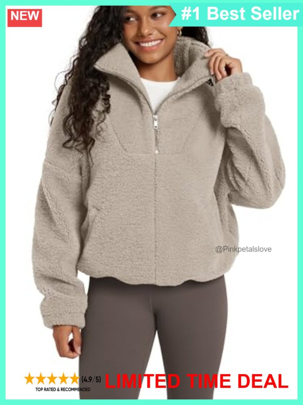 ODODOS Sherpa Fleece Half-Zip Pullover Cinchable Hem Pockets Women's Sweatshirt
